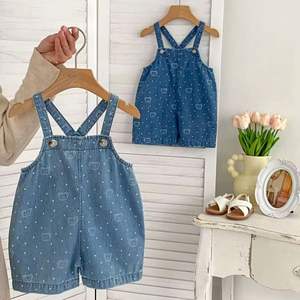 Verano bebé Denim Bib Shorts Neonatal oso conejo estampado Top Set alta calidad ropa de bebé Pantalones - Product Image 1