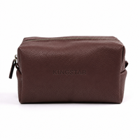 Trousse de Toilette en Cuir PU Marron Gaufré avec Logo, Pochette Cosmétique Grain de Sablon, Sac de Lavage à Fermeture Éclair, Trousse de Voyage Organisateur pour Hommes et Femmes