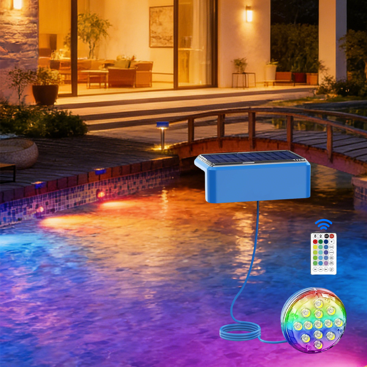 Waterproof Pool Lights IP68 Underwater LED Swimming Pool Light Solar Floating Submersible Lamp RGB Remote Control Decor