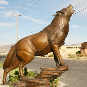 Décoration extérieure artisanat en métal taille réelle laiton Bronze Sculpture de loup