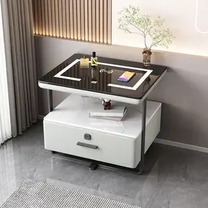 Modern Smart Nightstands With Wireless Charger LED Light Bed Side Tables Luxury Metal Bedside Cabinet