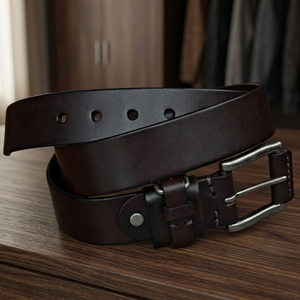 BS INTERNATIONAL NA33 OEM ODM Custom Genuine Buffalo Cow Hide Leather Belt Solid Square Vintage Steel Buckle <b>Men's</b> Eco-Friendly - Product Image 1