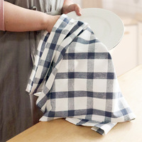 Serviette de cuisine en tissu doux de haute qualité, série bleue, à carreaux, teinte en fil, pour la maison, serviette de table, avec logo personnalisé