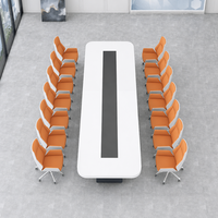 Table de conférence rectangulaire moderne avec gestion des câbles, design écologique, taille personnalisable pour bureaux et salles à manger