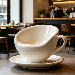 Silla de Fibra de Vidrio Moldeada en Forma de Taza de Café, Asiento Creativo con Forma de Taza para Cafetería Comercial Moderna, Muebles Decorativos para Cafetería - Product Image 1