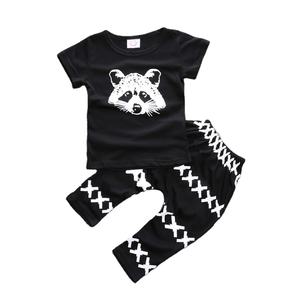 Set di <span class=keywords><strong>Abbigliamento</strong></span> Estivo per Neonati, Completo Bambino con Stampa Cartoon, Maglietta e Pantaloni Neri alla Moda, 0-34 Anni - Product Image 1