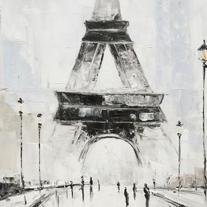 Pintura <span class=keywords><strong>al</strong></span> óleo de Torre Eiffel pintada a mano monocromática para decoración del hogar - Product Image 4