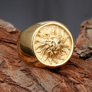 Perhiasan antik personalisasi cincin singa kustom cincin baja tahan karat berlapis PVD emas 18K untuk pria - Product Image 1