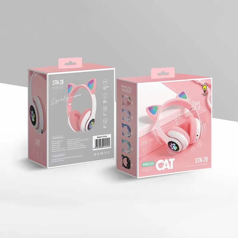 2020 Led Convertible Kleur Cute Cat Ear Draadloze Stereo Headset Hoofdtelefoon Voor Meisjes