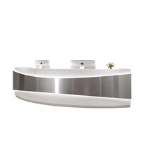 Comptoir de réception incurvé en métal demi-rond en acier inoxydable pour bureau, 3 places, design courbé, idéal pour salon de beauté - Vente en gros