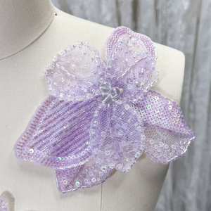 GCW-DH069 3Dビーズ花柄アップリケラインストーンスパンコールパッチレース刺繍手作りウェディングドレスBodiceデコレーション - Product Image 3