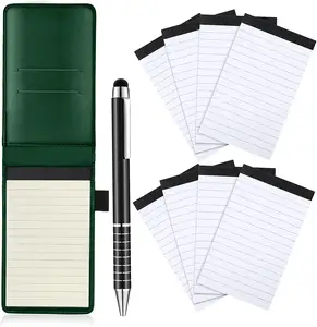 迷你口袋复古绿色套装，配有30个规则页面金属笔3x5英寸备忘记事本记事本计划每日计划记事本