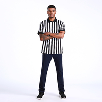 Maillot d'arbitre personnalisé à rayures noires et blanches, chemise d'arbitre pour homme, manches courtes, fermeture éclair, uniforme d'arbitre
