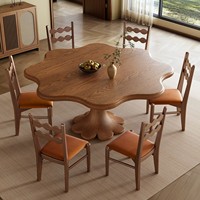 Ensemble table et chaises en bois massif avec design unique en forme de pétale, table basse vintage, adapté aux appartements, hôtels et cafés