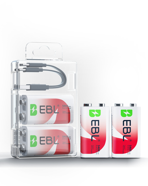 EBL Micro Lithium Ion Battery 9v Li-ion Rechargeable Batteries 6f22 Lithium Batteries 9v Type c for Microphones