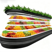 Réfrigérateur commercial ovale à îlot ouvert, vitrine réfrigérée multi-niveaux avec rideau d'air pour supermarché, fruits et légumes