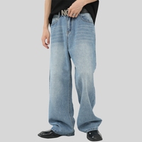 Jeans en denim délavé clair pour homme HONFIT avec impression sur écran, pantalon ample et confortable à jambes larges, vêtements de rue décontractés pour commande en gros B2B