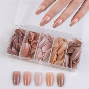 Faux ongles en gros, couleur dégradée, 140 pièces/boîte, couverture complète, forme ballerine amande, à presser, pour nail art - Product Image 2