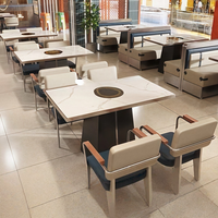 Table de Hot Pot en Granit Commercial avec Plaque de Cuisson à Induction Intégrée et Barbecue Sans Fumée, Table et Chaises Personnalisées