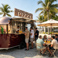 Voll Ausgestattete Food-Trailer für Hot Dogs, Pizza und Burger in Hellrosa - Mobiler Essensverkaufswagen zum Verkauf