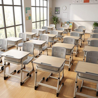 Bureau et chaise d'école ergonomiques réglables en hauteur, structure métallique, ensemble table d'étude pour élèves du primaire et du secondaire