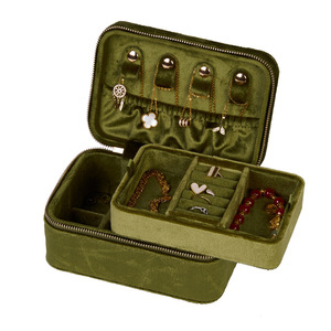 Boîte de rangement à bijoux portable de luxe en velours à double couche pour boucles d'oreilles, colliers, bagues, pendentifs, bracelets - Product Image 1