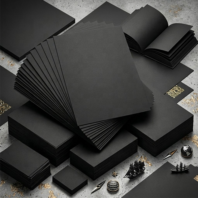 Manufacturer Custom Black Card Paper 180gsm 300gsm Black Cardboard Sheets for Packaging Box Gift Boxes Printing Die-Cutting