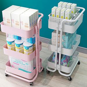 GRS प्लास्टिक रसोई मोबाइल Foldable उपयोगिता ट्रॉली गाड़ी 3 स्तरीय रोलिंग बंधनेवाला धातु जाल भंडारण टोकरी रैक गाड़ी रसोई - Product Image 6