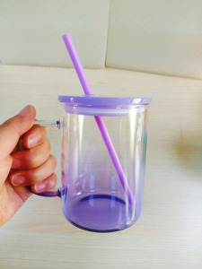 17Oz Blank Colored <b>Jelly</b> <b>Clear</b> Glass Mugs With Plastic Pp Lid and Straw for Sublimation Heat Transfer Printing - Product Image 4