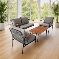 Ensemble de meubles d'extérieur de luxe moderne, canapé de jardin en corde tressée, 4 pièces pour villa, balcon