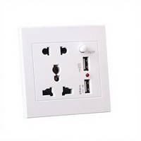 Prise murale universelle double pôle 5 broches durable avec double port USB et barrières de sécurité LED 10A 250V
