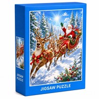 Puzzle Jigsaw Karton Biru 500-1000 Potong Buatan Sendiri dengan Kotak Hadiah - Desain Natal DIY untuk Dewasa