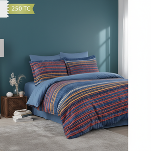 Varol 250 TC Satin Duvet Cover <b>Set</b> Bamboo Blend Cotton Linear <b>Striped</b> Pattern Family Size for Home Use - Product Image 3