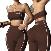 Haut de bikini halter imprimé à rayures personnalisées 2-en-1 avec couleurs contrastées pour le sport et le fitness féminin