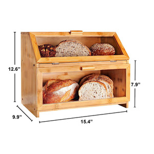 Boîte à pain en bambou Zhongshuo 15,4x9,9x12,6 pouces, deux étages, avec porte en acrylique pour rangement de cuisine - Product Image 1