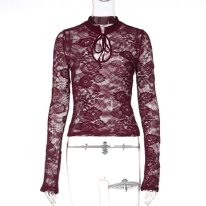 21 Winter New Women's Fason Style Sey Lace <b>Perspective</b> Long Sleeve Top - Product Image 6