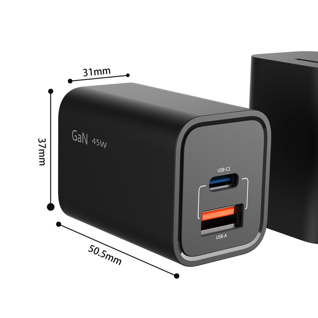 Hot Selling High Quality 45W GaN Charger 2 Ports USB-C & USB-A PD 3.0 SCP OTP Premium Charging Adapter
