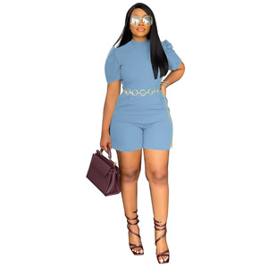 <span class=keywords><strong>Abbigliamento</strong></span> Femminile alla Moda, Tuta Intera Casual a Maniche Corte con Collo Tondo, Vestibilità Ampia, Lavorazione a Maglia, Tinta Unita - Product Image 5