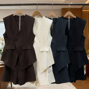 Conjunto de 2 piezas de top sin mangas y pantalones cortos para mujer, estilo casual profesional - Product Image 6