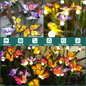 Il giardino solare illumina la nuova luce realistica della farfalla che ondeggiano nel vento luci solari all'aperto la decorazione del percorso del Patio del cortile