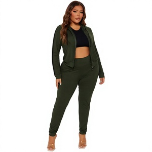 Combinaison tricotée vert olive taille haute pour femme, manches longues, décontractée, grande taille, tenue de sport, longueur intégrale, couleur unie, très extensible - Product Image 1