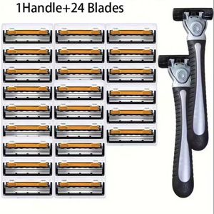 Manual <b>Razor</b> With Black Handle Yellow Three Layer Stainless Steel Blades For Men Face Shaving - Product Image 2