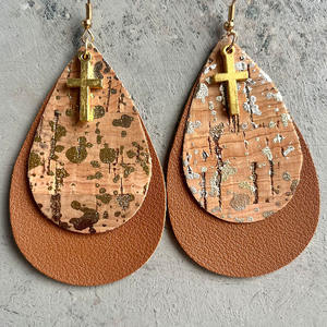 Uionen ต่างหูจี้กางเขนแบบวินเทจแบบห้อยสองชั้นของผู้หญิงที่ทันสมัย2336ดีไซน์เรขาคณิตหนังใส่ไมโครไม่ก่อให้เกิดอาการแพ้ - Product Image 3