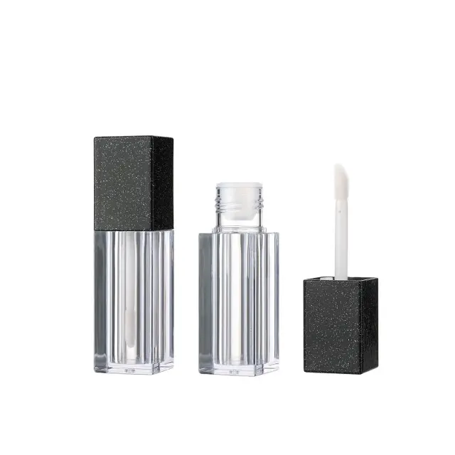 Double wall cosmetic packing black liquid lipstick container square lip gloss soft tube with doe foot applicator