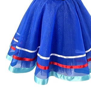 Robe Tutu de Ballet Style Folklore Bleu Royal pour Filles, Manches Courtes Bouffantes, Ourlet Rayé, Jupe en Tulle, Costume de Scène de Ballet, Fabrication en Usine - Product Image 4