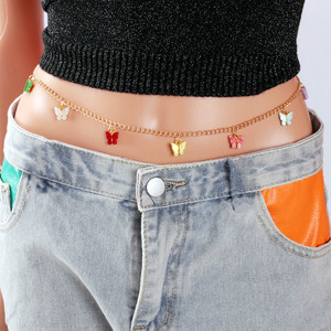 Cadena de cintura con colgante de mariposa colorida a la moda para mujer, joyería de aleación de zinc para uso diario, tono dorado de siete colores - Product Image 2