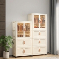 Boîtes de rangement pliables en plastique de 66 cm, empilables, organisateur de placard, armoire de rangement pliable avec couvercles pour la chambre à coucher