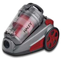 Aspirateur à bidon HALEY avec bac à poussière transparent, roues rouges, tuyau flexible, fonction de nettoyage à sec pour usage domestique et hôtelier