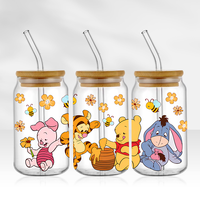 Transferts UV DTF de haute qualité pour gobelets, motif Ours Pooh et amis de dessin animé, pour gobelets en verre Libbey de 16 oz et gobelets isothermes de 24 oz