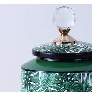 Frascos de almacenamiento de cerámica con textura de hoja verde con tapas, cubierta de cristal, tarro, Caddy de té, decoración de escritorio, jarrón de porcelana, <span class=keywords><strong>arreglo</strong></span> floral - Product Image 4